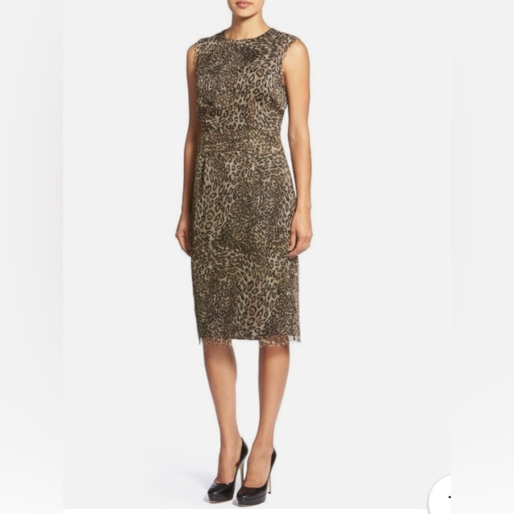 Pink Tartan Leopard Print Ruched Waist Organza Dress 4